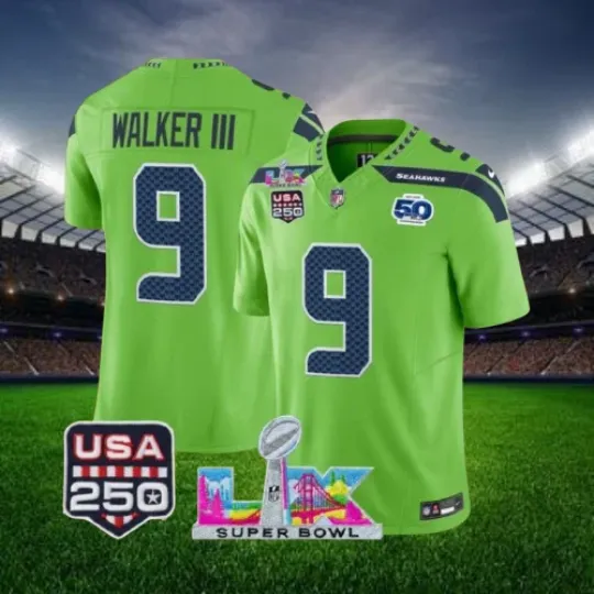 Discover Walker III #9 Seahawkss Green Super B.owl LX 250th Jersey All Sizes
