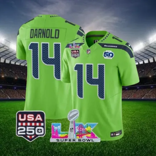 Discover Sam Darnold #14 Seahawkss Green Super B.owl LX 250th Jersey All Sizes
