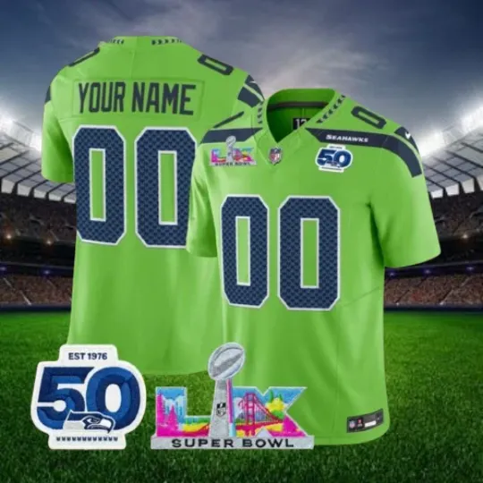 Discover Custom Seahawkss Green Super B.owl LX & 50th Jersey All Sizes