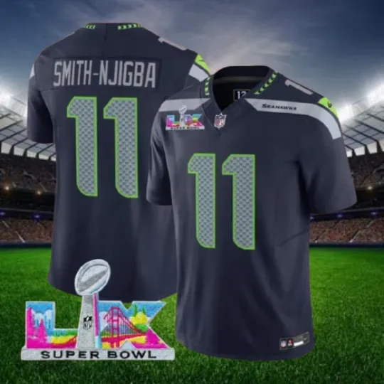 Discover Smith-Njigba #11 Seahawkss College Navy Super B.owl LX Jersey All sizes