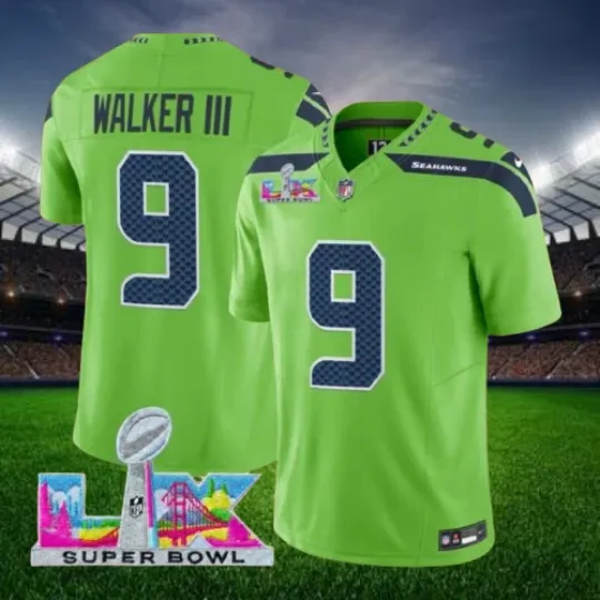 Discover Walker III #9 Seahawkss Green Super B.owl LX Jersey All sizes