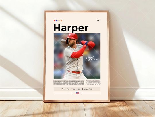 Discover Bryce Harper Poster, Philadelphia Phillies Print, MLB Wall Art, Baseball Player Decor, Phillies Fan Gift, Sports Bedroom, Man Cave Print