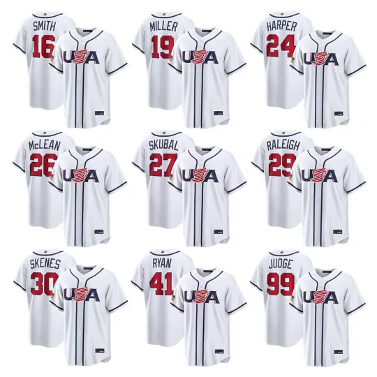 Discover Men's USA Baseball White 2026 World Baseball Classic Printed Jersey All Player