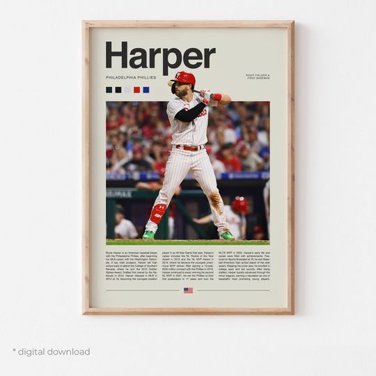 Discover Bryce Harper Poster  Baseball Wall Art Digital Download, High-Resolution MLB Sports Print