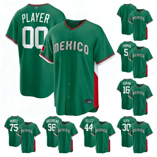 Discover Men's Mexico Baseball Green 2026 World Baseball Classic Printed Jersey