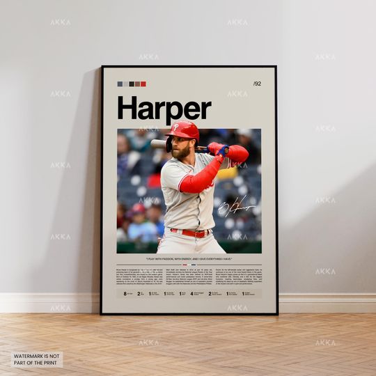 Discover Bryce Harper Poster, Philadelphia Phillies Wall Art Print, Framed MLB Baseball Decor