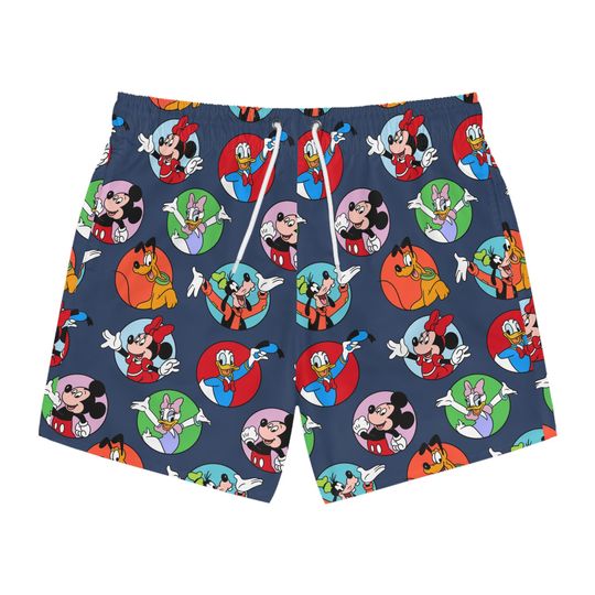 Discover Mickey and Friends Swim Trunks, Mickey Mouse Mens Beach Shorts, Disney Vacation Swimwear