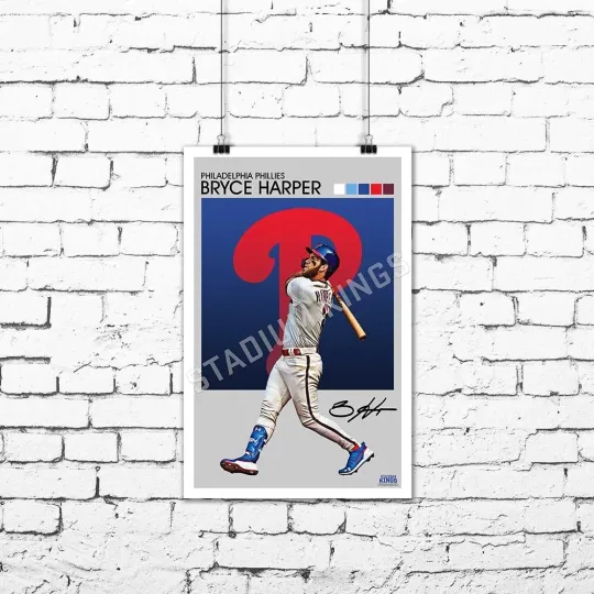Philadelphia Phillies Bryce Harper Vintage Design Wall Art Poster