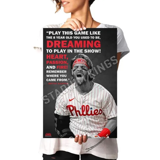Bryce Harper Heart Passion Fire Motivational Quote Baseball Poster