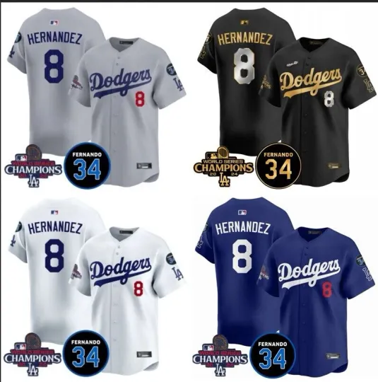 Discover Men's Los Angeles Dodgers #8 Kike Hernandez Jèrsey World Champions Printed