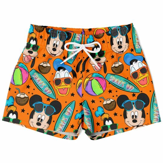 Discover Mickey and Friends Swim Trunks, Mickey Boys Beach Shorts, Disney Vacation Swimwear