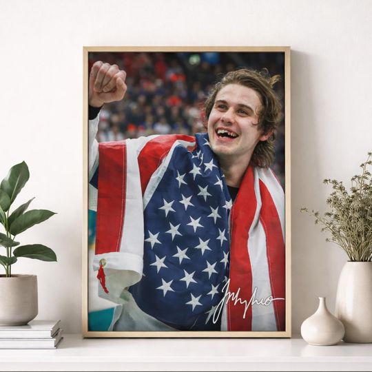 Discover 2026 USA Hockey Poster Canvas, Jack Hughes Winter Gold Medal Poster,  Ice Hockey Champion Golden Goal Poster Canvas