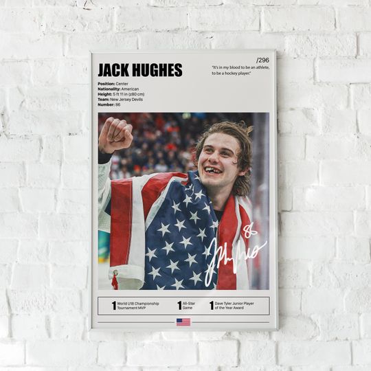 Discover Jack Hughes Poster, USA Hockey Wall Art, New Jersey Devils Center Print, Olympic Gold Inspired Sports Decor, Hockey Fan Gift