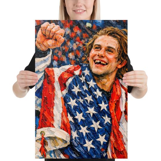 Discover Jack Hughes USA Hockey Gold Medal Canvas Print, Cracked Impasto Victory Art
