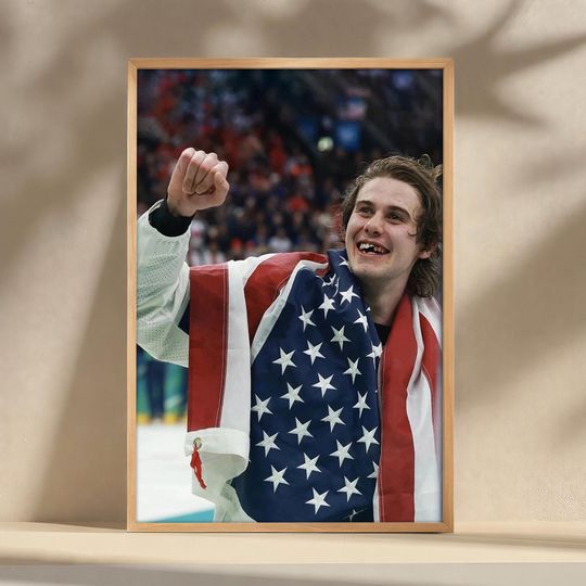 Discover Jack Hughes USA Hockey 2026 Winter Gold Medal Poster, Wall Art, Film Poster Artwork, Home Decor