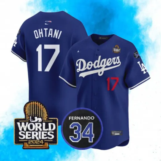 Discover Shohei Ohtani Dodgerss World Series 2024 Blue Printed Jersey "All Sizes"