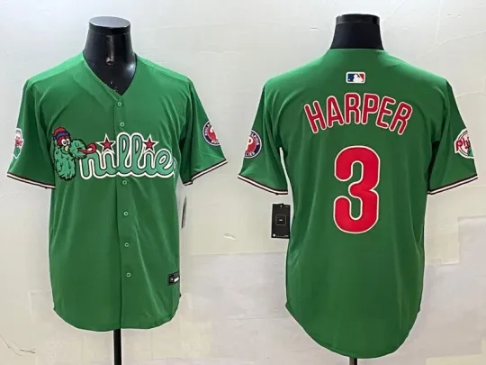 Discover Men's Philadelphia Philliess #3 Bryce Harper Green  All Printed Jèrsey
