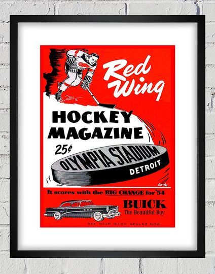 Discover 1954 Vintage Detroit Red Wings Hockey Program Poster