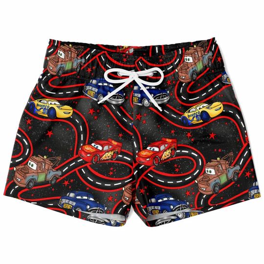 Cars Swim Trunks, Lightning McQueen Boys Beach Shorts, Disney Vacation Swimwear
