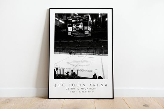 Discover JOE LOUIS ARENA |Detroit Red Wings  Print for Ice Hockey Lovers | black and white art | Coordinates Print