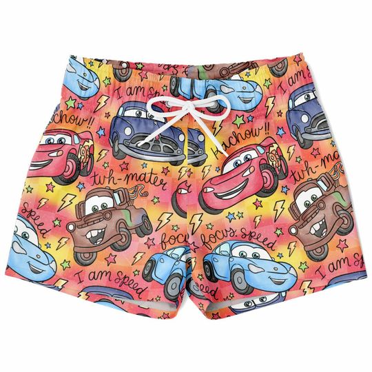 Cars Swim Trunks, Lightning McQueen Boys Beach Shorts, Disney Vacation Swimwear