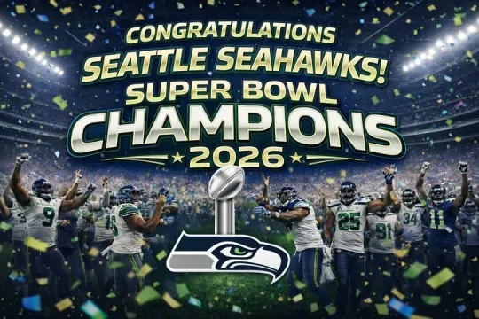 Discover SEATTLE SEAHAWKS SUPER BOWL CHAMPIONS CONGRATS 2026 FRIDGE MAGNET 5" X 3.5"