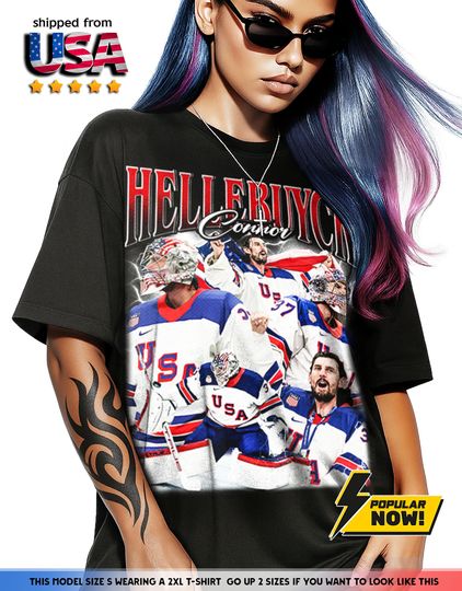 Discover Connor hellebuyck T-Shirt, hellebuyck usa team hockey shirt unisex Crewneck Tee