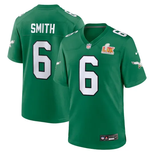 Men's DeVonta Smith Kelly Green Super B.owl LIX 2nd Alternate Game Jersey #6 Sewn