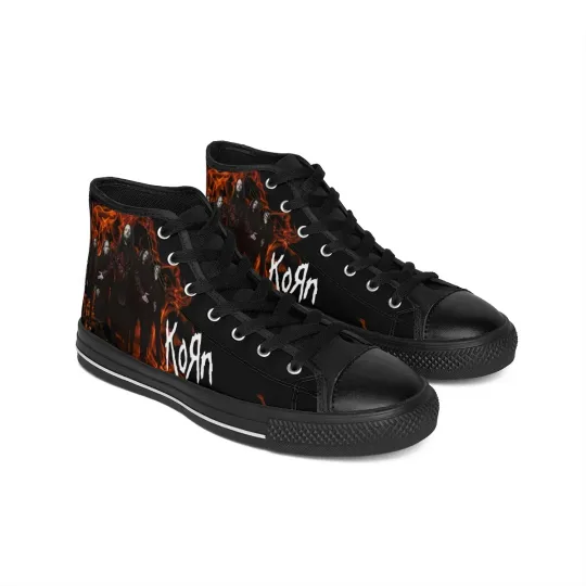 Discover KoRn I Band Members I Flames I Black I Mens Classic Sneakers