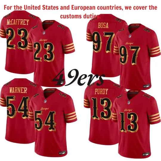 Discover Men's 49erss 2025 “Rivalries” Vapor  Jersey All Red Gold