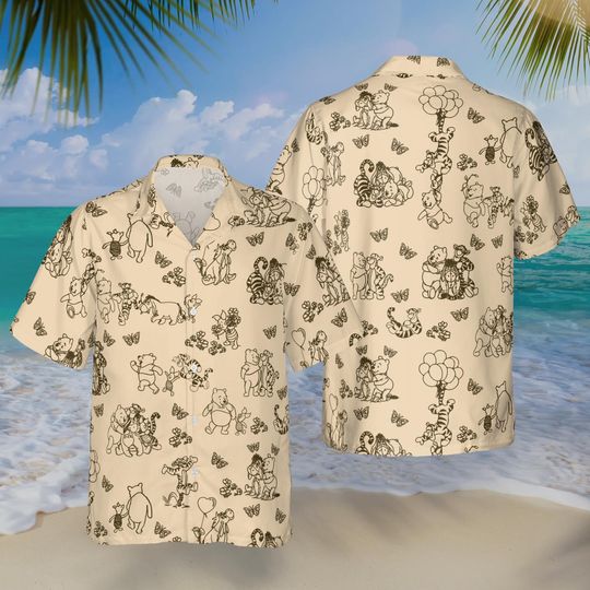 Winnie The Pooh Hawaiian Shirt, Friends Cartoon Summer Button Shirt