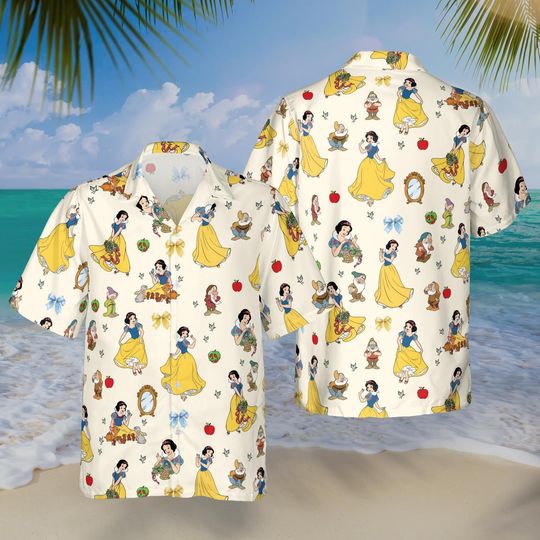 Snow White Hawaiian Shirt, Seven Dwarfs Shirt, Disney Princess Button Up Vacation Outfit