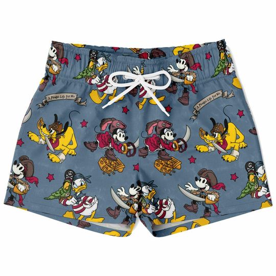 Discover Mickey and Friends Swim Trunks, Pirates Boys Beach Shorts, Disney Vacation Swimwear