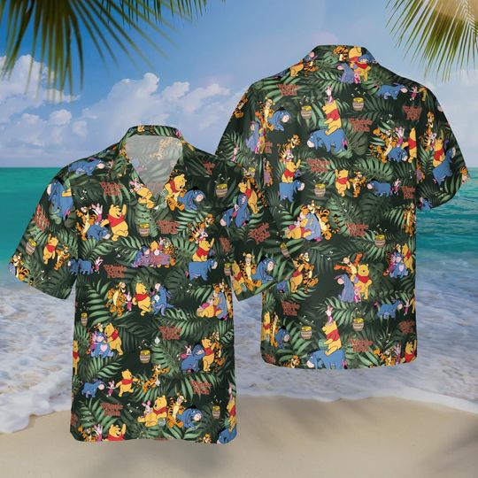Discover Winnie The Pooh Hawaiian Shirt, Pooh Friends Cartoon Summer Button