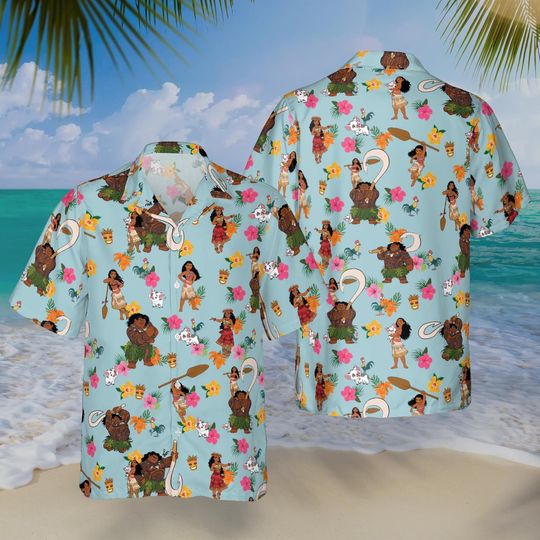 Discover Moana Hawaiian Shirt, Disney Summer Shirt, Disney Princess Hawaiian Shirt, Disney Tropical Hawaiian Shirt