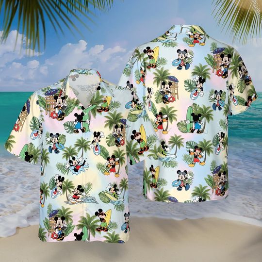 Discover Mickey Mouse Surfing Hawaiian Shirt, Disneyworld Tropical Shirt, Disney Family Trip Hawaiian Shirt