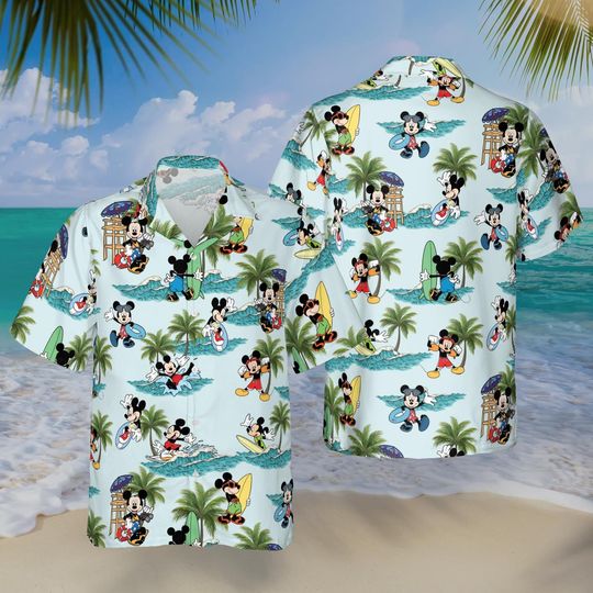 Discover Mickey Mouse Surfing Hawaiian Shirt, Disneyworld Tropical Shirt, Disney Family Trip Hawaiian Shirt