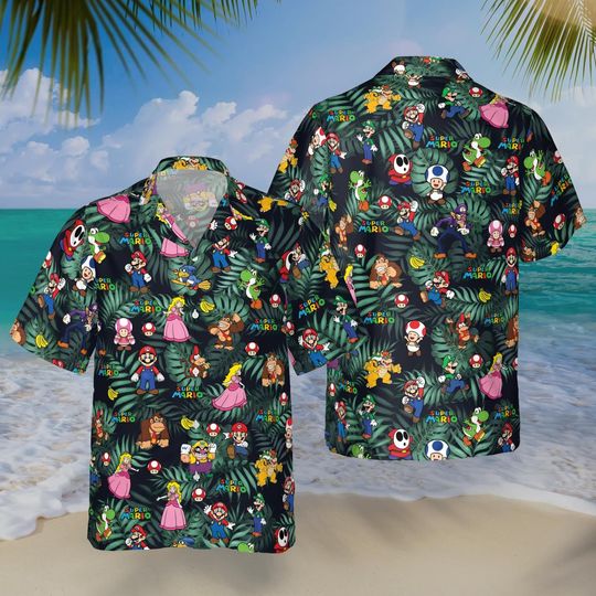 Discover Super Mario Hawaiian Shirt, Beach Aloha Tee, Video Game Tropical Print