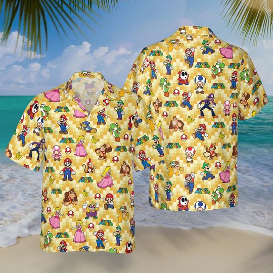 Discover Super Mario Hawaiian Shirt, Beach Aloha Tee, Video Game Summer Apparel
