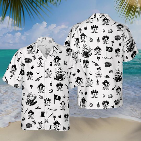 Discover Mickey and Friends Pirate Sketch Hawaiian Shirt, Disney Cruise Caribbean Vacation Shirt, Pirates Of Caribbean Shirt, Family Vacation Outfit