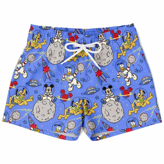 Mickey and Friends Space Swim Trunks, Mickey Boys Beach Shorts, Disney Vacation Swimwear
