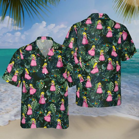 Princess Peach Hawaiian Shirt, Super Mario Button Up Outfit