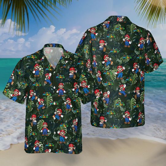Discover Mario Hawaiian Shirt, Super Mario Button Up, Beach Vacation Gift