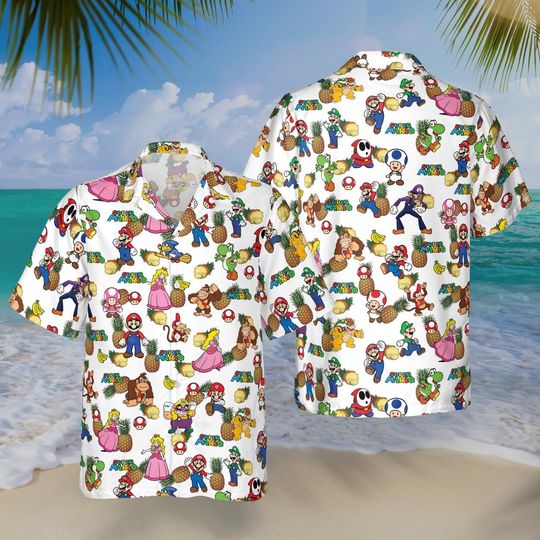 Discover Super Mario Pineapple Hawaiian Shirt, Beach Aloha Tee, Video Game Summer Vacation