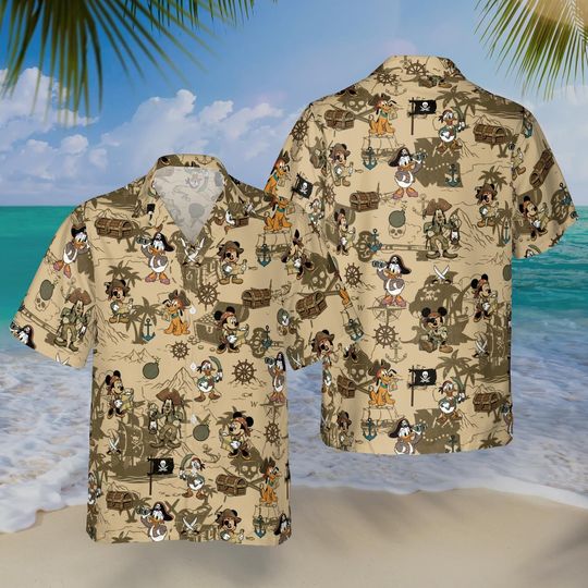 Discover Mickey And Friends Pirate Hawaiian Shirt, Disney Cruise Caribbean Vacation Shirt, Pirates Of Caribbean Shirt, Family Vacation Outfit