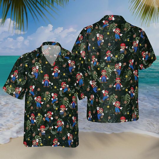 Discover Mario Hawaiian Shirt, Super Mario Button Up, Beach Vacation Gift