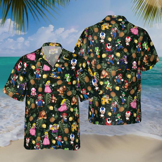 Discover Super Mario Pineapple Hawaiian Shirt, Video Game Beach Aloha Tee