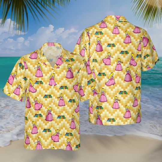 Princess Peach Hawaiian Shirt, Super Mario Button Up Outfit