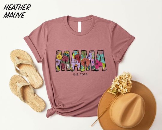 Discover Mama Est. 2026 Shirt, Floral Mama Sweatshirt, Pregnancy Reveal Gift, New Mom T-Shirt, Mom Life Sweater, Mother's Day Tee