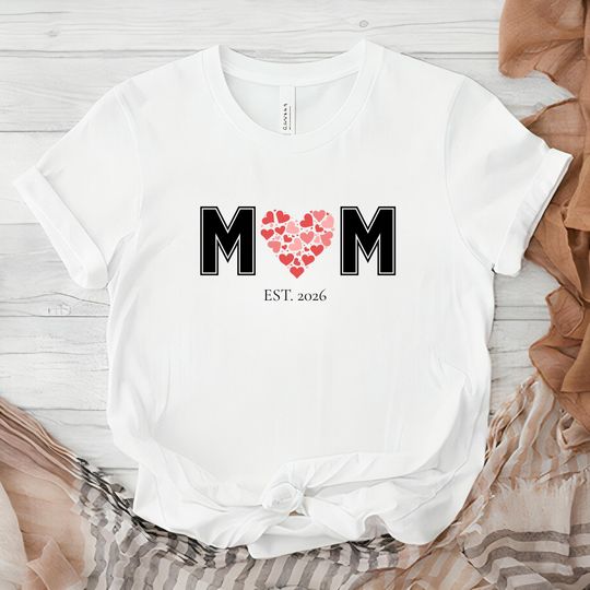 Discover Personalized MOM Est 2026 Shirt, Custom Mom Heart T Shirt, New Mom Gift, First Mothers Day Tee, Minimal Love Design
